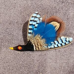 VTG Real Scottish Plumes Feather Bird Blue Jay Pin Brooch